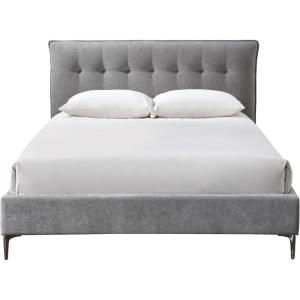 SAFAVIEH Couture Collection – Rexsie Dark Grey Upholstered Queen Bed, Tufted Headboard, Modern Design, No Box Spring Needed (SFV1802B-Q)(Dark Grey/Black)