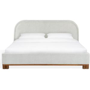 SAFAVIEH Couture Collection – Roberto Beige Chenille Queen Bed, Upholstered with Curved Headboard, No Box Spring Needed (SFV6116A-Q)(Grey/Walnut)
