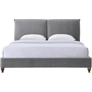 SAFAVIEH Couture Collection – Sophianna Dark Grey Upholstered Platform Bed with Headboard, Queen Size, Modern Design (SFV1801B-Q)(Dark Grey/Walnut)