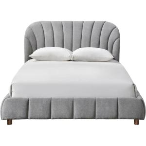 SAFAVIEH Couture Collection – Tillie Dark Grey Channel Tufted Queen Bed, Curved Headboard, No Box Spring Needed (SFV1800B-Q)(Dark Grey/Walnut)