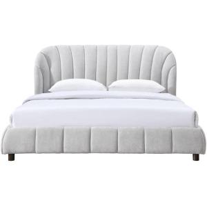 SAFAVIEH Couture Collection – Tillie Dark Grey Channel Tufted Queen Bed, Curved Headboard, No Box Spring Needed (SFV1800B-Q)(Walnut/Light Grey)