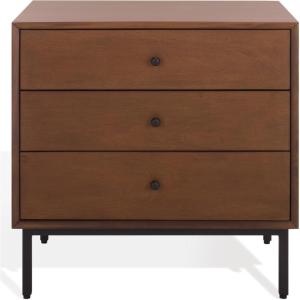 SAFAVIEH Couture Collection – Trever Walnut & Black Wood 3 Drawer Nightstand, Modern Bedside Table with Storage, Fully Assembled Bedroom Furniture (SFV7723A)(Walnut/Black)