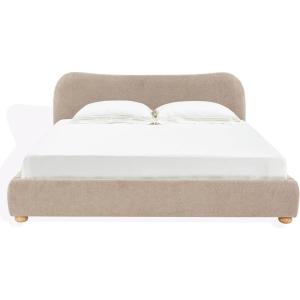 SAFAVIEH Couture Collection Beccarose Light Brown/Walnut Velvet Queen Size Bed(Light Brown)