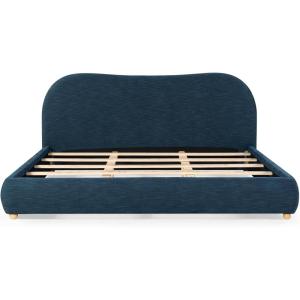 SAFAVIEH Couture Collection Beccarose Light Brown/Walnut Velvet Queen Size Bed(Navy/Natural)