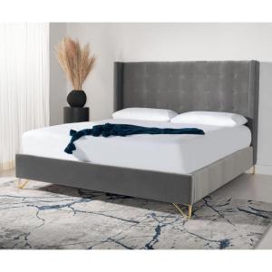 SAFAVIEH Couture Collection Hiawatha Hudson Grey Metal Leg Queen Size Bed(Hudson Grey)