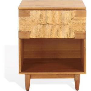SAFAVIEH Couture Collection Roseanne Black & Natural Brown Banana Stem 1-Drawer Nightstand(Natural)