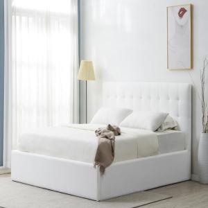 SAFAVIEH Couture Collection Rosita Low-Profile Ivory Tufted Upholstered Queen Bed, Ideal for Bedroom, Guest Room(Ivory – K)