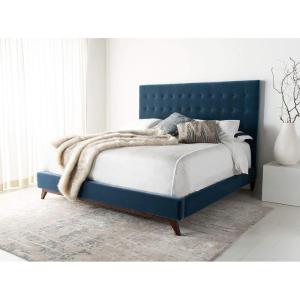 SAFAVIEH Couture Collection Tsarina Dark Seafoam Velvet Tufted Queen Size Bed(Dusty Blue)