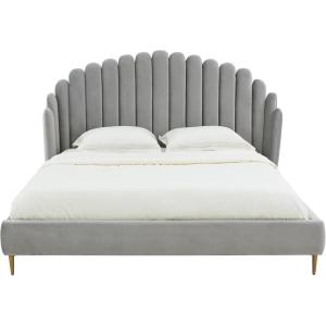 SAFAVIEH Couture Home Collection Rosabella Light Grey Velvet and Gold Channel Tufted Queen Bed(Light Grey/Gold)