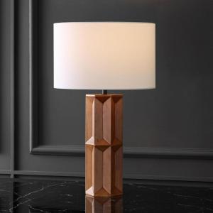 SAFAVIEH Couture Lighting Collection – Ferdinand Walnut Wood Table Lamp with White Shade, 29″ Modern Bedside or Living Room Light, Dimmable with LED Bulb (CTL1099A)(Walnut/White)