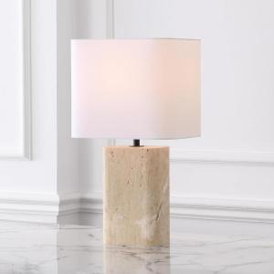 SAFAVIEH Couture Lighting Collection – Lisabryna Travertine Table Lamp with White Shade, 22″ Modern Bedside or Living Room Light, Dimmable with LED Bulb (CTL1094A)(Travertine/White)