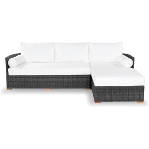SAFAVIEH Couture Outdoor Collection Anguilla Dark Grey/White Wicker Solid Wood Chaise Sofa (Fully Assembled)(Dark Grey/White)