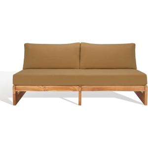 SAFAVIEH Couture Outdoor Collection Julianne Natural/Brown Teak Solid Wood Patio Sofa(Natural/Brown)
