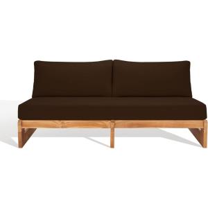 SAFAVIEH Couture Outdoor Collection Julianne Natural/Brown Teak Solid Wood Patio Sofa(Natural/Dark Brown)