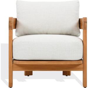 SAFAVIEH Couture Outdoor Patio Furniture Collection – Achilles Teak & Chair, Modern Outdoor Accent Lounge (CPT1068)(White/Natural Teak)