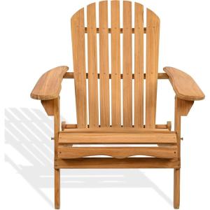 SAFAVIEH Couture Outdoor Patio Furniture Collection – Alani Natural Teak Adirondack Chair, Classic Outdoor Lounge Chair for Patio, Deck & Garden, Solid Teak Wood (CPT1062A)(Natural)