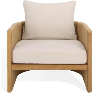 SAFAVIEH Couture Outdoor Patio Furniture Collection – Gale Teak & Woven Hyacinth Accent Chair, Outdoor Lounge Seating (CPT2013)(Natural/Beige)