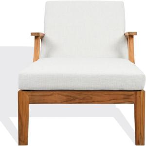 SAFAVIEH Couture Outdoor Patio Furniture Collection – Martinique Chaise Lounge Chair, Natural Teak Solid Wood with Removable White Cushions (CPT1066H)(White/Natural Teak)