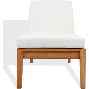 SAFAVIEH Couture Outdoor Patio Furniture Collection – Montclair Natural Teak Chaise Lounge with White Cushions, Adjustable Recliner (CPT1067)(White/Natural Teak)