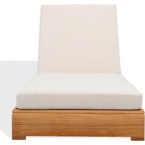 SAFAVIEH Couture Outdoor Patio Furniture Collection – Montford Brazilian Teak Chaise Lounge with Beige Cushions, Adjustable Backrest (CPT1065)(Natural Teak/Beige)