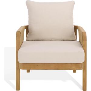 SAFAVIEH Couture Outdoor Patio Furniture Collection – Rogers Teak & Hyacinth Chair, Modern Woven Accent Chair with Cushions (CPT2016)(Natural/Beige)