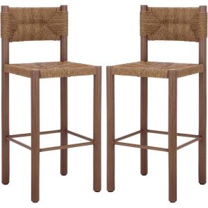SAFAVIEH Couture Outdoor Patio Furniture Collection – Romona Tropical Bar Stool Set of 2, Black Woven Rattan Design, 30-Inch, Fully Assembled (CPT4001A)(Brown)