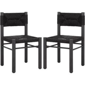 SAFAVIEH Couture Outdoor Patio Furniture Collection – Romona Tropical Dining Chair Set of 2, Brown Woven Rattan Seat, Fully Assembled (CPT4000B)(Black)