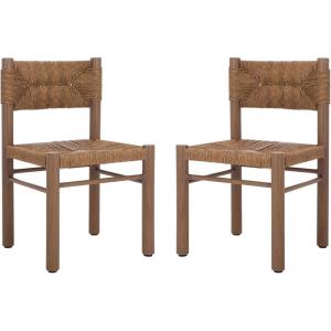 SAFAVIEH Couture Outdoor Patio Furniture Collection – Romona Tropical Dining Chair Set of 2, Brown Woven Rattan Seat, Fully Assembled (CPT4000B)(Brown)