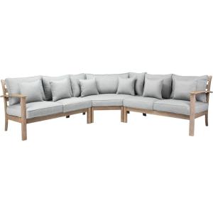 SAFAVIEH Couture Outdoor Patio Furniture Collection – Rosabecca Natural & Beige Solid Wood Sectional Sofa, Modern Outdoor Corner Couch (DUP1000B)(Natural/Light Grey)