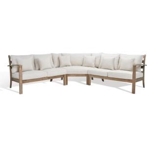 SAFAVIEH Couture Outdoor Patio Furniture Collection – Rosabecca Natural & Beige Solid Wood Sectional Sofa, Modern Outdoor Corner Couch (DUP1000B)(Natural/Beige)