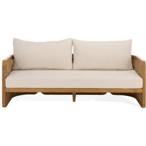 SAFAVIEH Couture Outdoor Patio Furniture Collection – Skipper Teak Natural & Beige Solid Wood Sofa, Modern Coastal Woven-Panel Design, Outdoor Lounge Seating (CPT2011A)(Natural/Beige)