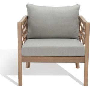 SAFAVIEH Outdoor Couture Collection Fiji Dark Brown Solid Wood/Beige Cushion Trellis Pattern Patio Chair (CPT1036A)