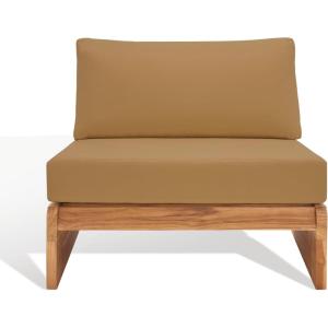 SAFAVIEH Outdoor Couture Collection Julianne Natural Solid Teak Wood/Beige Cushion Patio Chair (CPT1031A)(Natural/Brown)