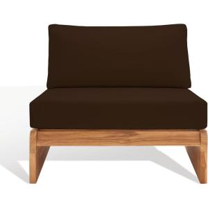 SAFAVIEH Outdoor Couture Collection Julianne Natural Solid Teak Wood/Beige Cushion Patio Chair (CPT1031A)(Natural/Dark Brown)