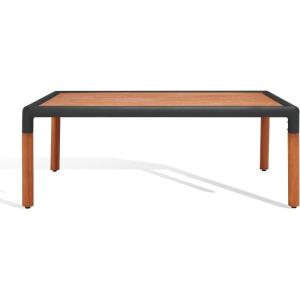SAFAVIEH Outdoor Couture Collection Tommy Tropical Black Metal/Natural Solid Wood Rectangular Patio Coffee Table (CPT1029A)