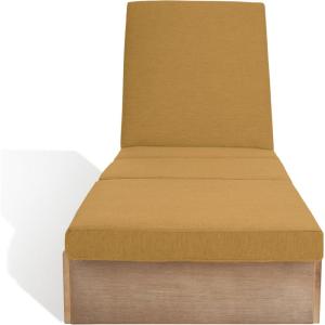SAFAVIEH Outdoor Couture Collection Vincent Dark Brown Solid Wood/Beige Cushion Chaise Lounge Chair with Storage (CPT1043A)(Natural/Brown)