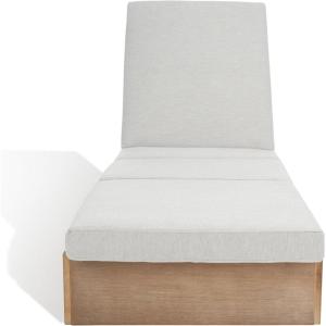 SAFAVIEH Outdoor Couture Collection Vincent Dark Brown Solid Wood/Beige Cushion Chaise Lounge Chair with Storage (CPT1043A)(Natural/White)