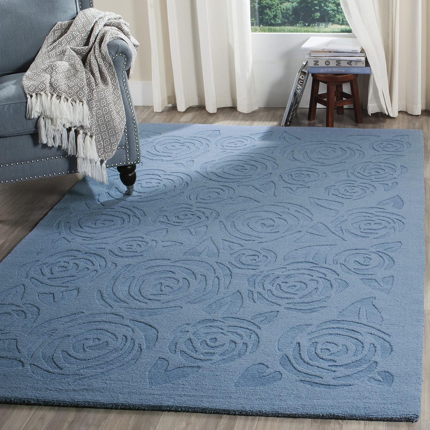 image:imageMartha Stewart x SAFAVIEH Area Rug Collection 4 x 6 Saguaro Handmade Wool Ideal for Living Room Foyer Bedroom Accent Space MSR4618DThistle Blue