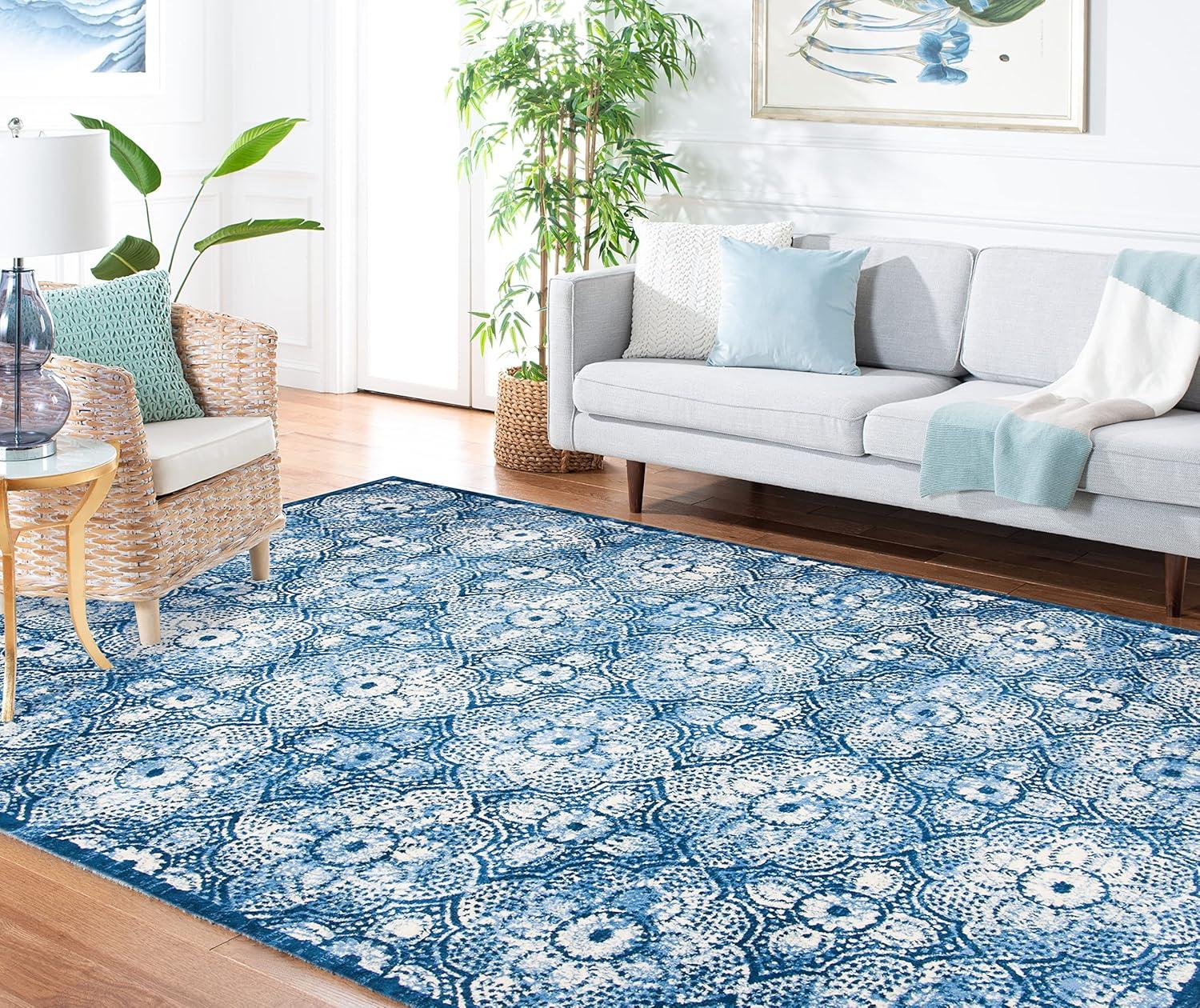 image:imageMartha Stewart x SAFAVIEH Area Rug Collection 8 x 10 Navy amp Cream Floral Pattern NonShedding amp Easy Cleaning Ideal for Living Room Bedroom Office Dining Space MSR2862NNavyCreme