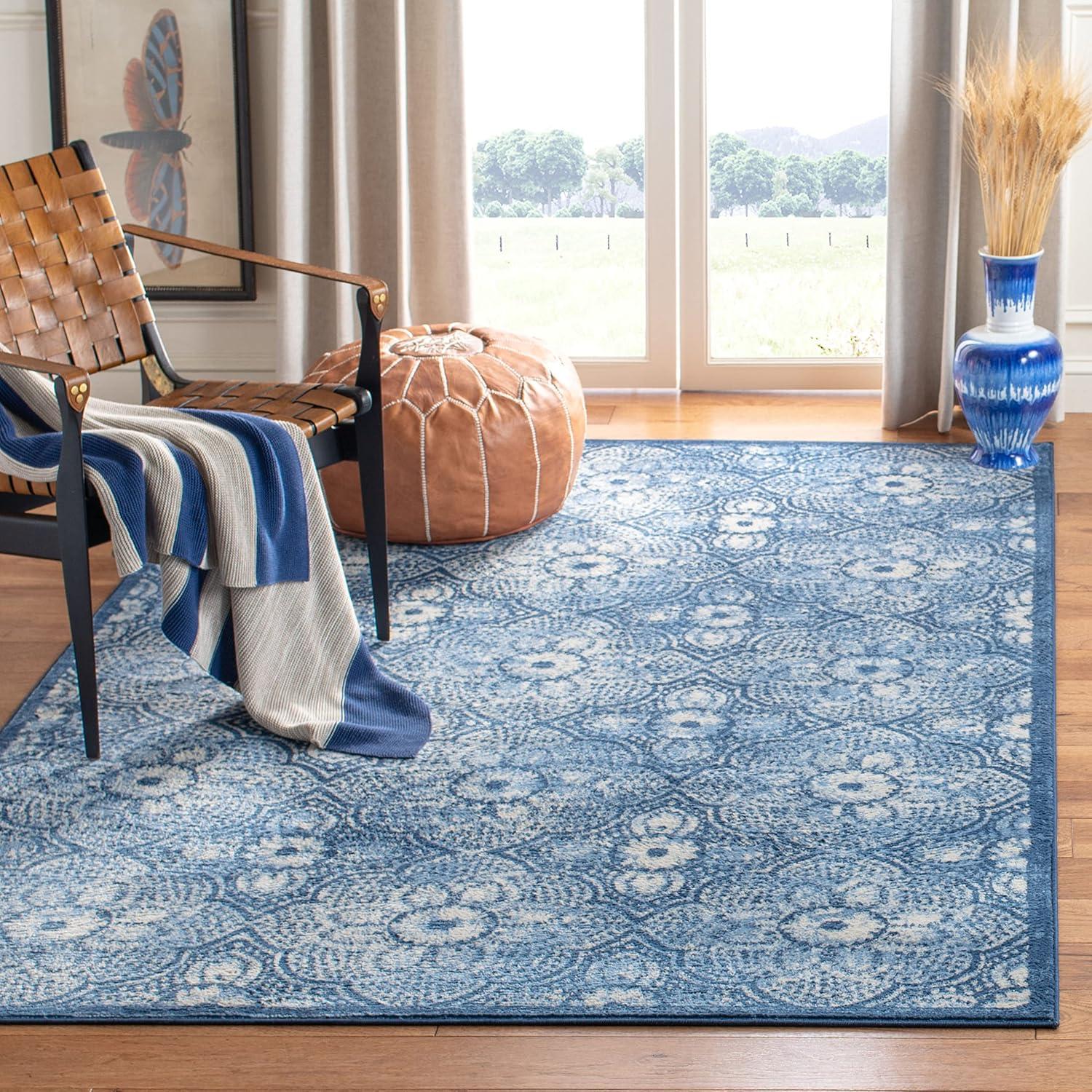 image:imageMartha Stewart x SAFAVIEH Area Rug Collection 8 x 10 Navy amp Cream Floral Pattern NonShedding amp Easy Cleaning Ideal for Living Room Bedroom Office Dining Space MSR2862NNavyCreme
