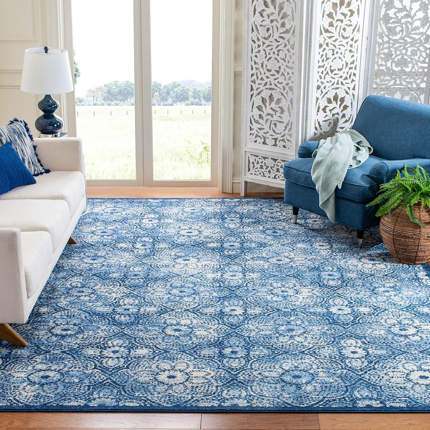 image:imageMartha Stewart x SAFAVIEH Area Rug Collection 8 x 10 Navy amp Cream Floral Pattern NonShedding amp Easy Cleaning Ideal for Living Room Bedroom Office Dining Space MSR2862NNavyCreme