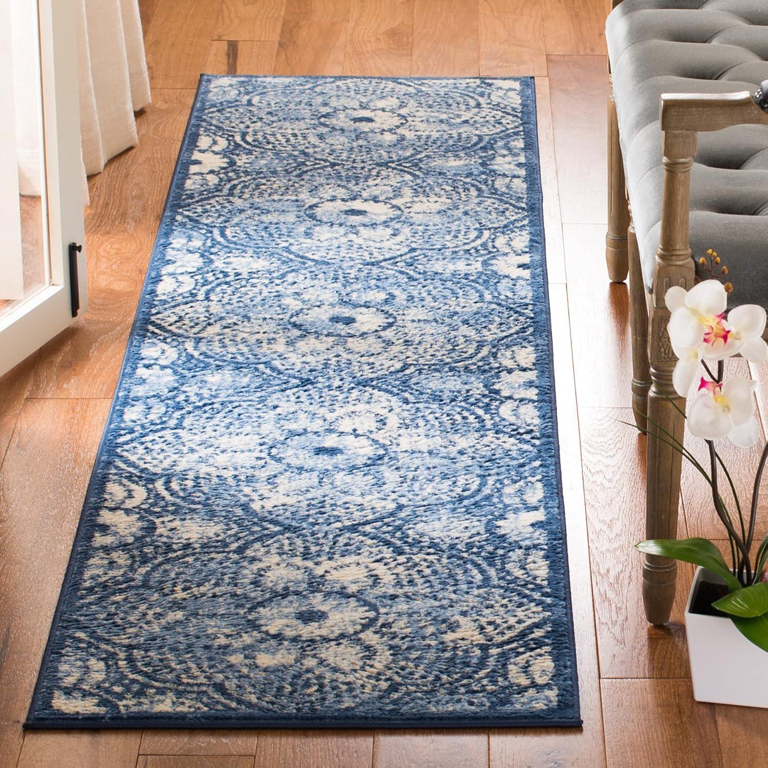 image:imageMartha Stewart x SAFAVIEH Area Rug Collection 8 x 10 Navy amp Cream Floral Pattern NonShedding amp Easy Cleaning Ideal for Living Room Bedroom Office Dining Space MSR2862NNavyCreme