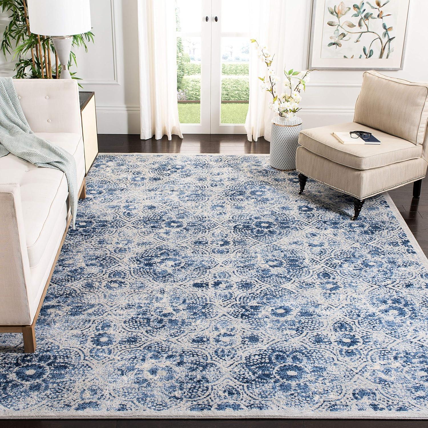 image:imageMartha Stewart x SAFAVIEH Area Rug Collection 8 x 10 Navy amp Cream Floral Pattern NonShedding amp Easy Cleaning Ideal for Living Room Bedroom Office Dining Space MSR2862NCreamBlue