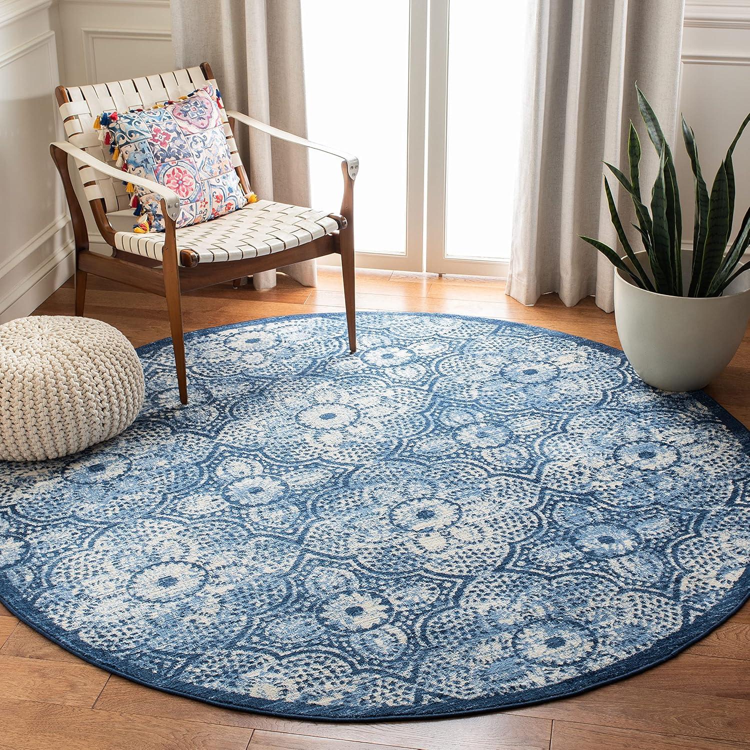 image:imageMartha Stewart x SAFAVIEH Area Rug Collection 8 x 10 Navy amp Cream Floral Pattern NonShedding amp Easy Cleaning Ideal for Living Room Bedroom Office Dining Space MSR2862NNavyCreme
