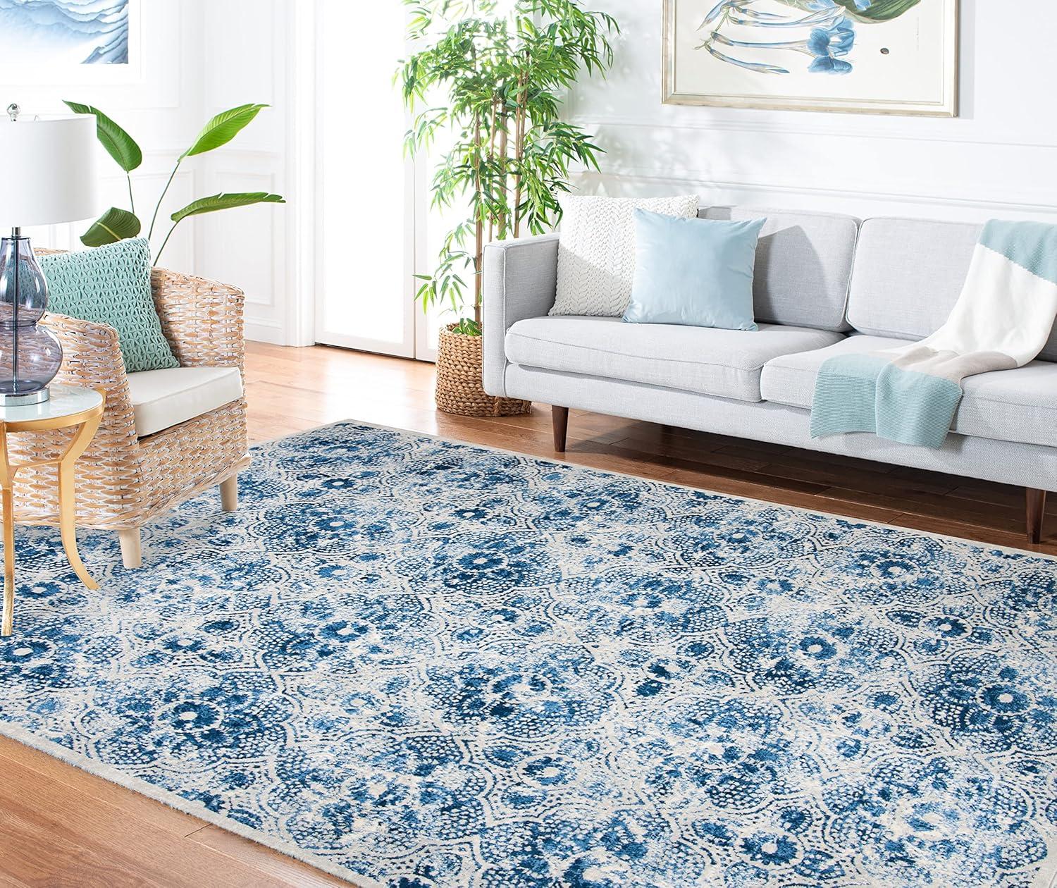 image:imageMartha Stewart x SAFAVIEH Area Rug Collection 8 x 10 Navy amp Cream Floral Pattern NonShedding amp Easy Cleaning Ideal for Living Room Bedroom Office Dining Space MSR2862NCreamBlue