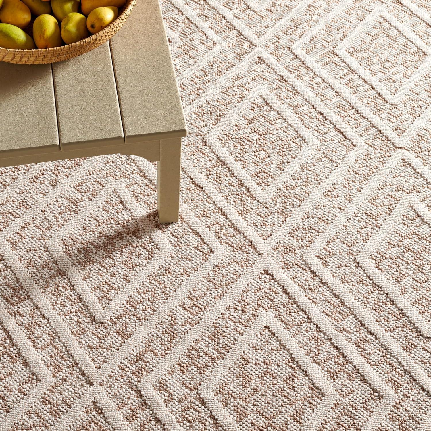 image:imageMartha Stewart x SAFAVIEH Outdoor Area Rug Collection 53 x 76 Beige amp Brown Weather Resistant amp Washable Ideal for Patio Backyard Mudroom Deck Dining Space MSRO218BLight BeigeBrown