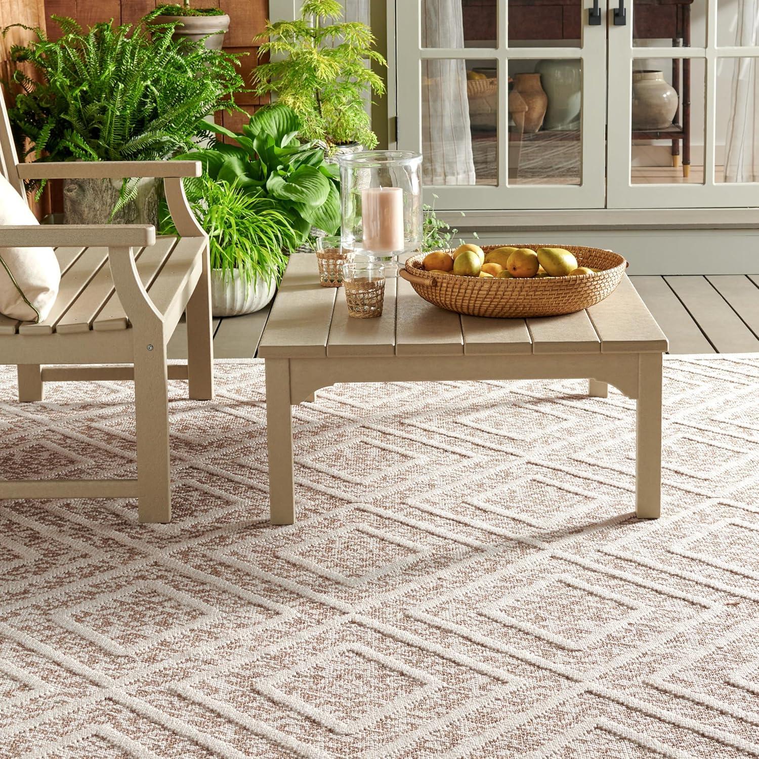 image:imageMartha Stewart x SAFAVIEH Outdoor Area Rug Collection 53 x 76 Beige amp Brown Weather Resistant amp Washable Ideal for Patio Backyard Mudroom Deck Dining Space MSRO218BLight BeigeBrown