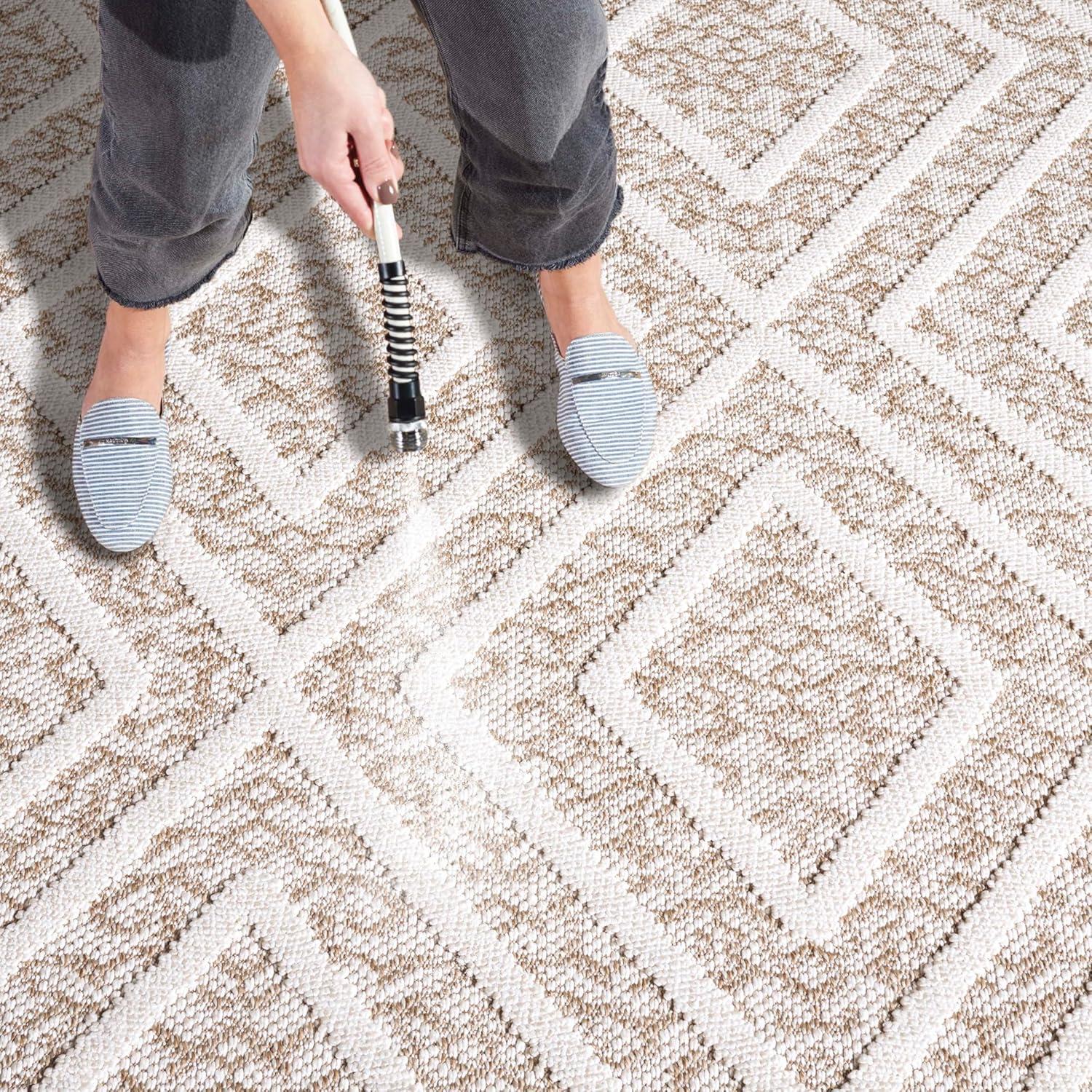 image:imageMartha Stewart x SAFAVIEH Outdoor Area Rug Collection 53 x 76 Beige amp Brown Weather Resistant amp Washable Ideal for Patio Backyard Mudroom Deck Dining Space MSRO218BLight BeigeBrown