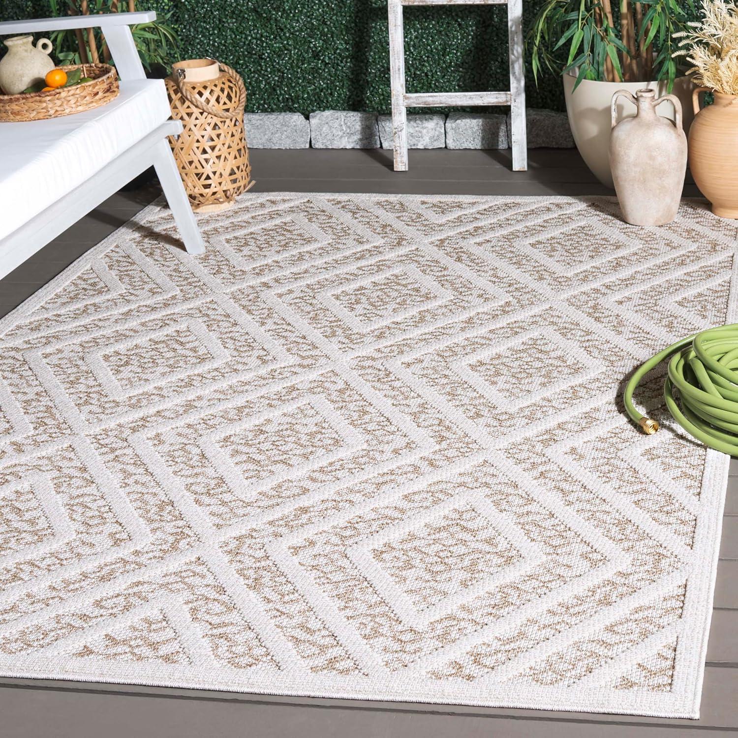 image:imageMartha Stewart x SAFAVIEH Outdoor Area Rug Collection 53 x 76 Beige amp Brown Weather Resistant amp Washable Ideal for Patio Backyard Mudroom Deck Dining Space MSRO218BLight BeigeBrown