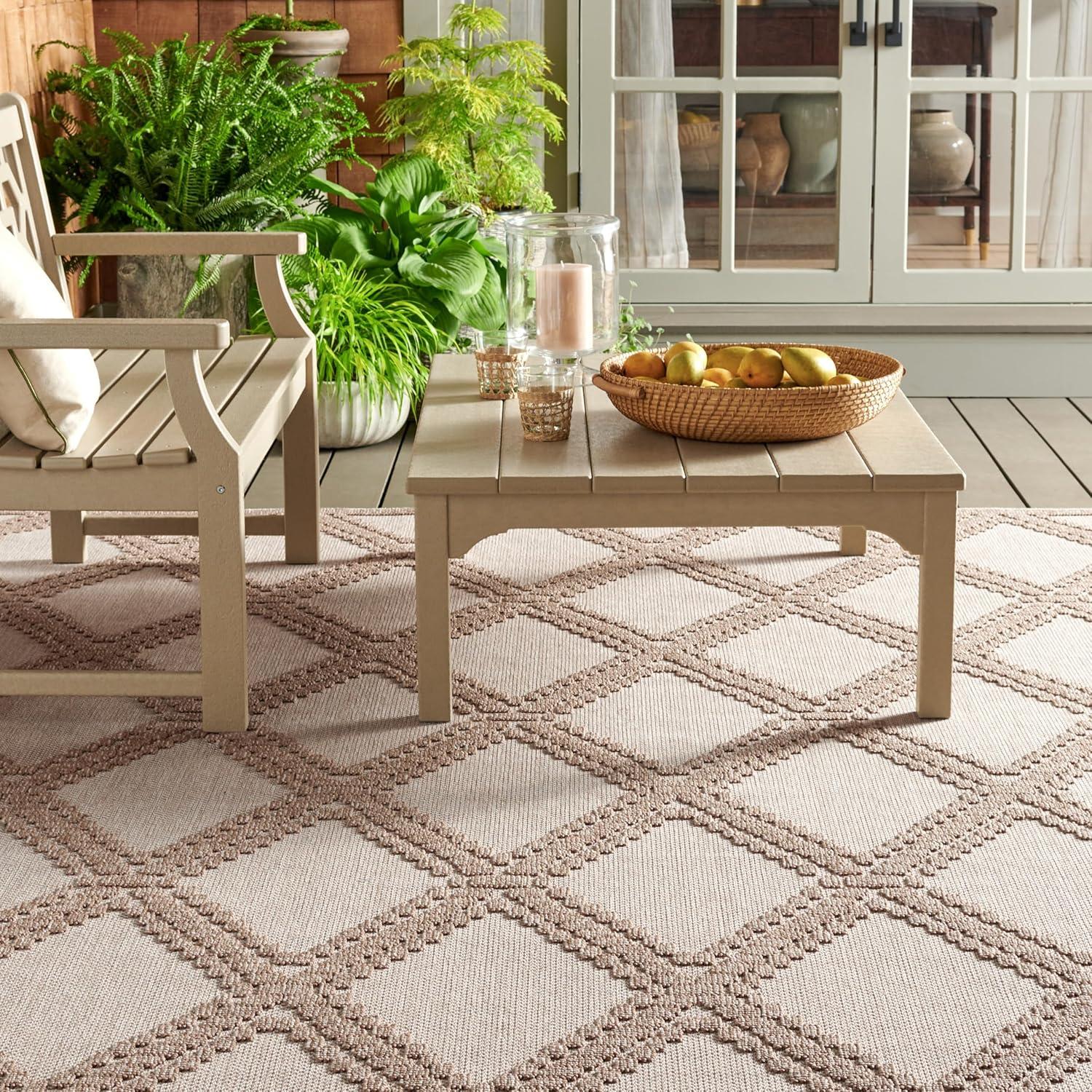 image:imageMartha Stewart x SAFAVIEH Outdoor Area Rug Collection 9 x 12 Beige amp Brown Weather Resistant amp Washable Ideal for Patio Backyard Mudroom Deck Dining Space MSRO226BBeigeBrown